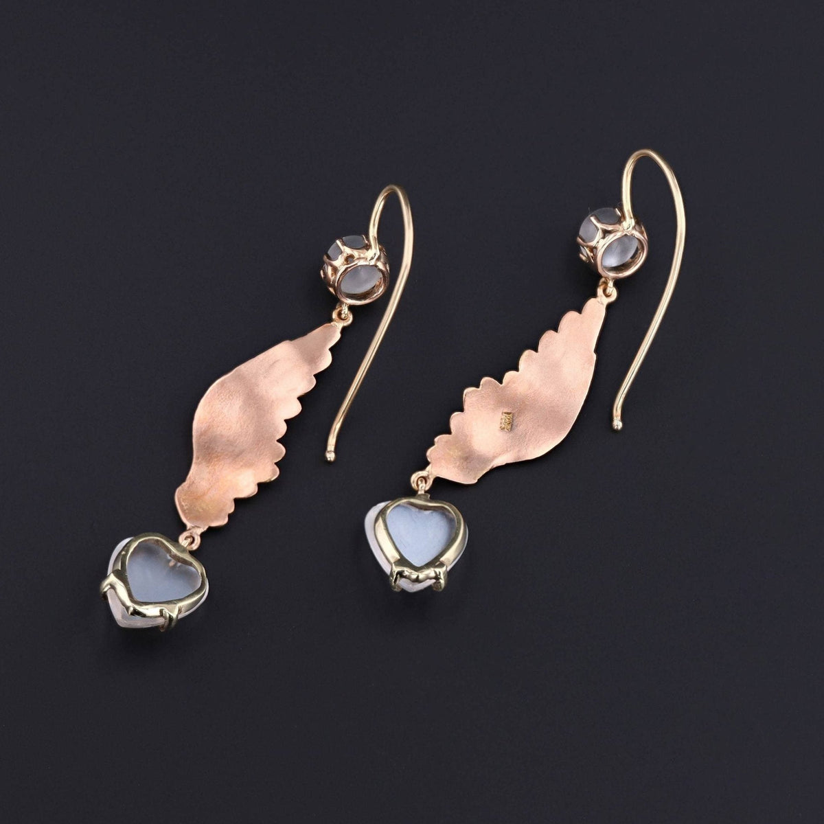 14k Gold Wing Earrings | Antique Pin Conversion Earrings - Trademark Antiques