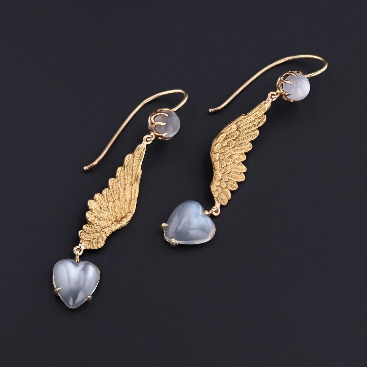 14k Gold Wing Earrings | Antique Pin Conversion Earrings - Trademark Antiques