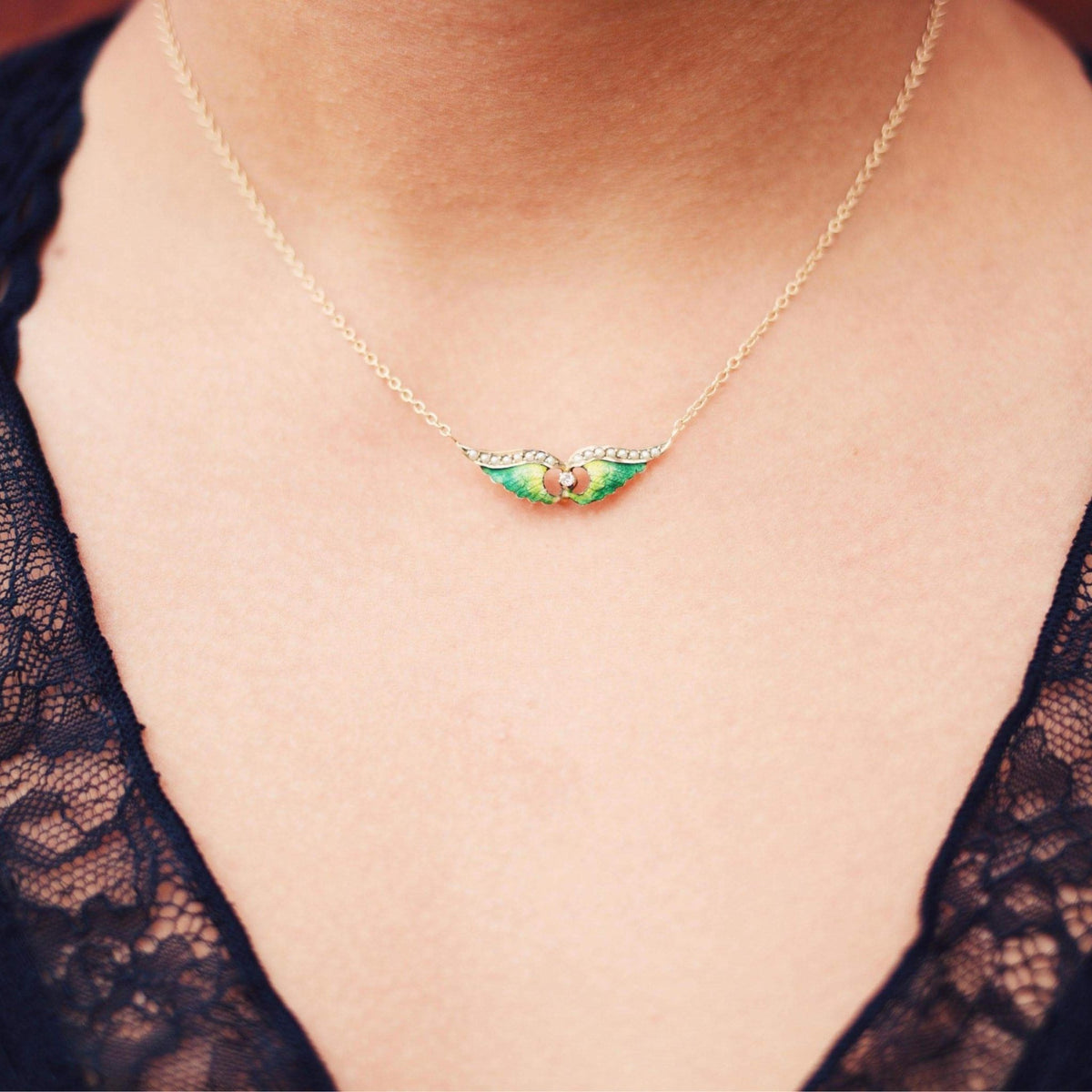 14k Gold Winged Necklace | Antique Pin Conversion Necklace - Trademark Antiques