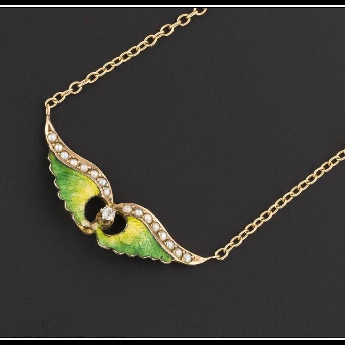 14k Gold Winged Necklace | Antique Pin Conversion Necklace - Trademark Antiques