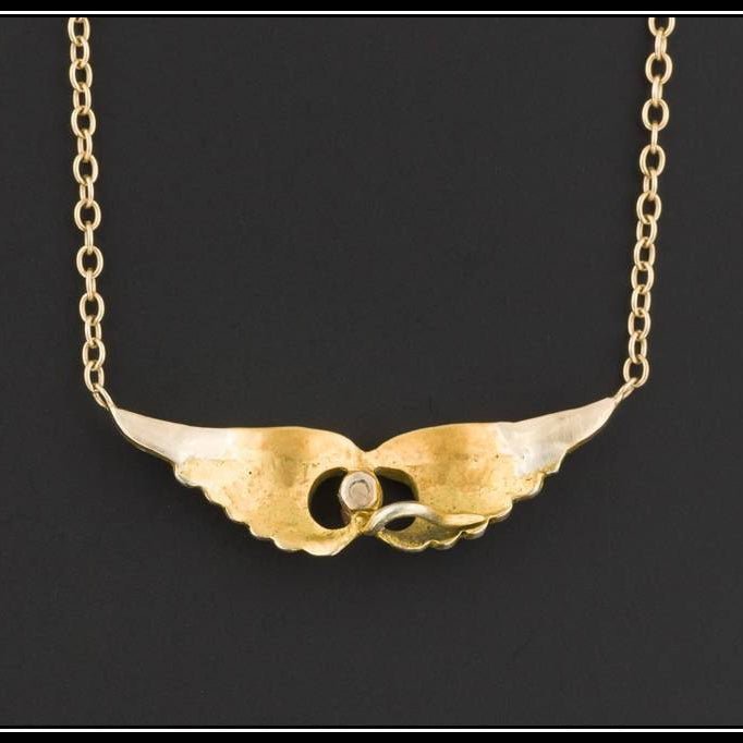 14k Gold Winged Necklace | Antique Pin Conversion Necklace - Trademark Antiques