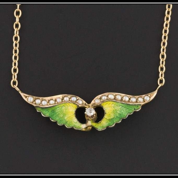 14k Gold Winged Necklace | Antique Pin Conversion Necklace - Trademark Antiques