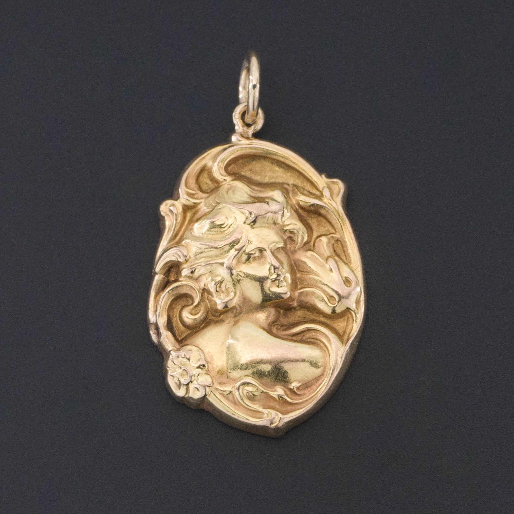 14k Gold Woman Pendant | Art Nouveau Pendant - Trademark Antiques