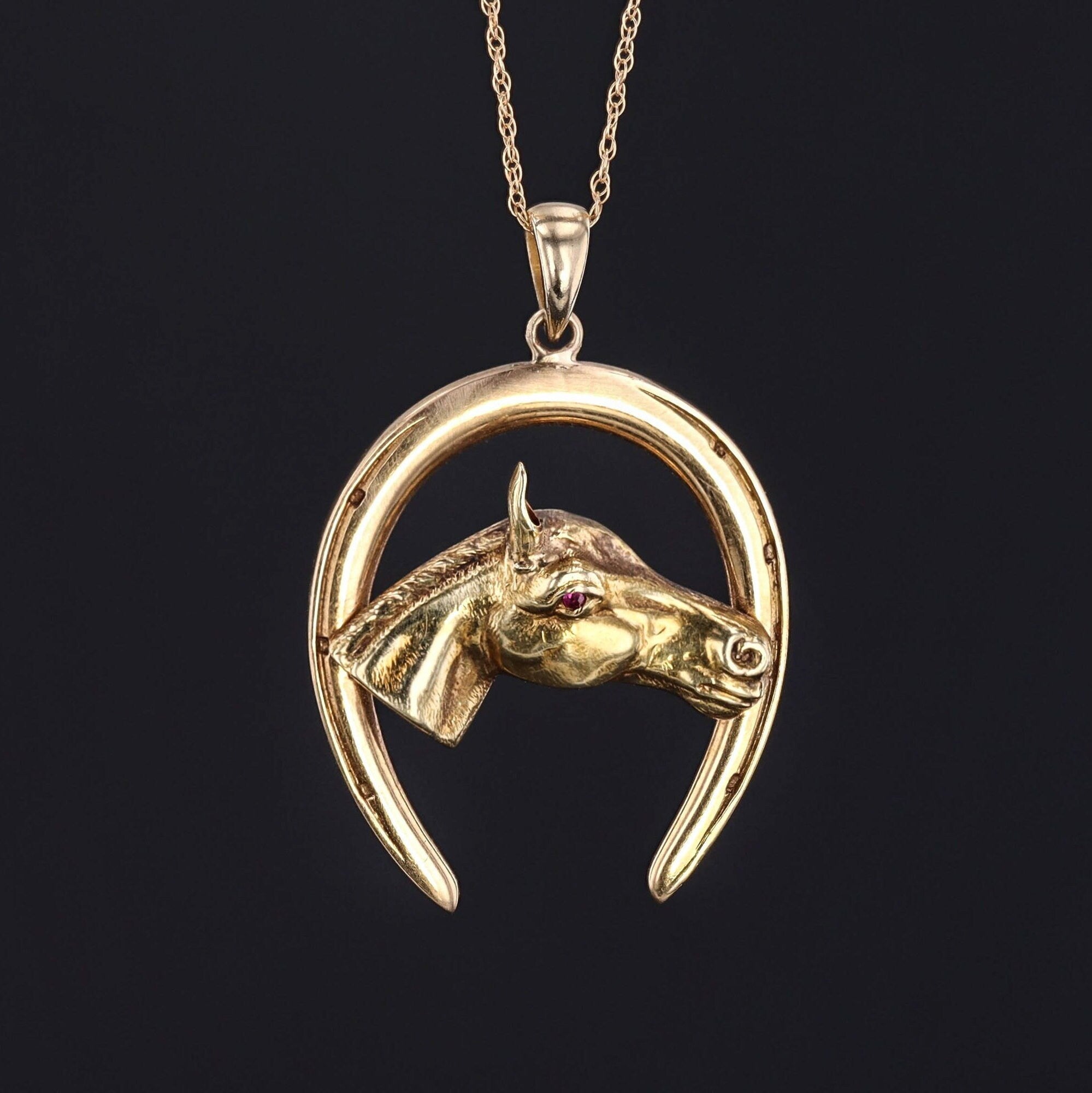 14K Horse & Horseshoe Pendant | Vintage Pin Conversion - Trademark Antiques