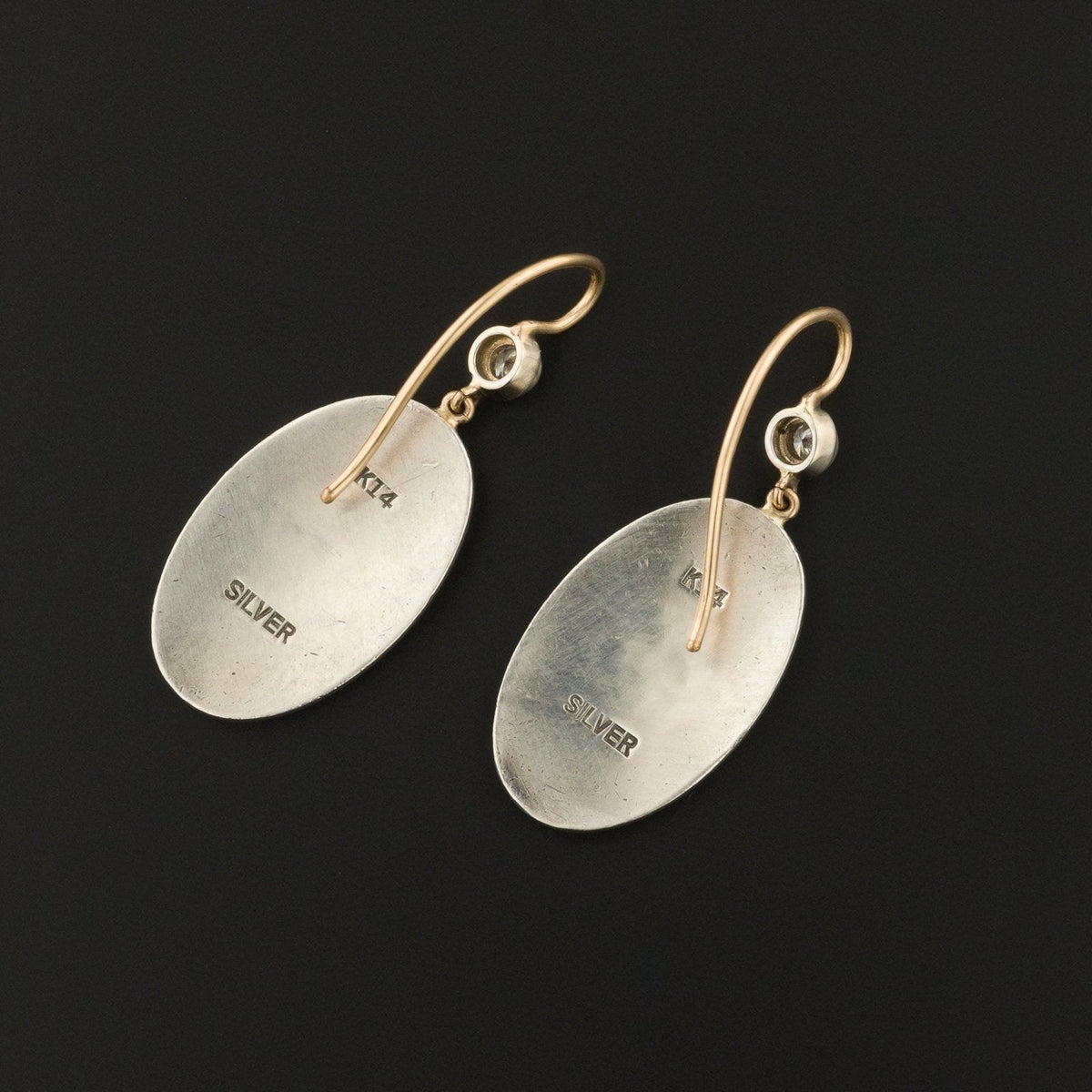 14k Rose Gold &amp; Silver Earrings| Japanese Bamboo Earrings - Trademark Antiques