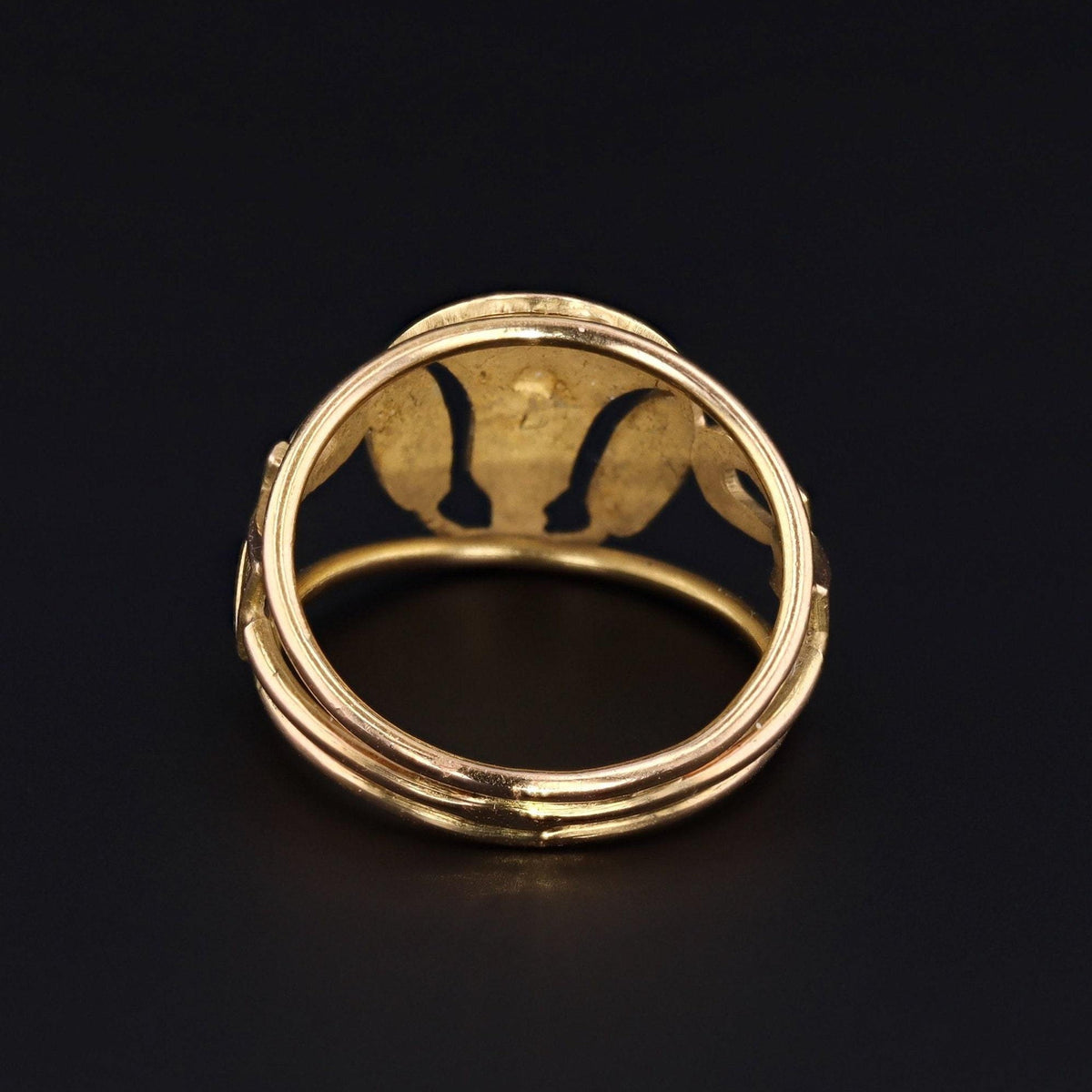 18k Gold Egyptian Ring | Antique Gold &amp; Enamel Lotus Flower and Ankh Ring - Trademark Antiques