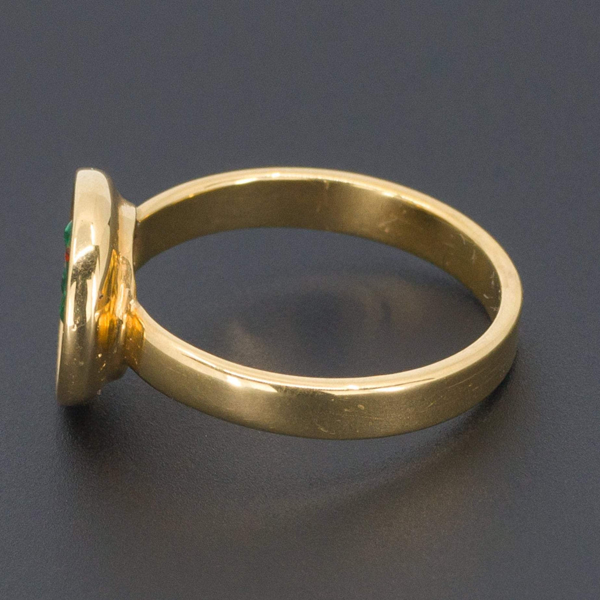 18k Gold Frog Ring | Green Enamel Frog Ring - Trademark Antiques