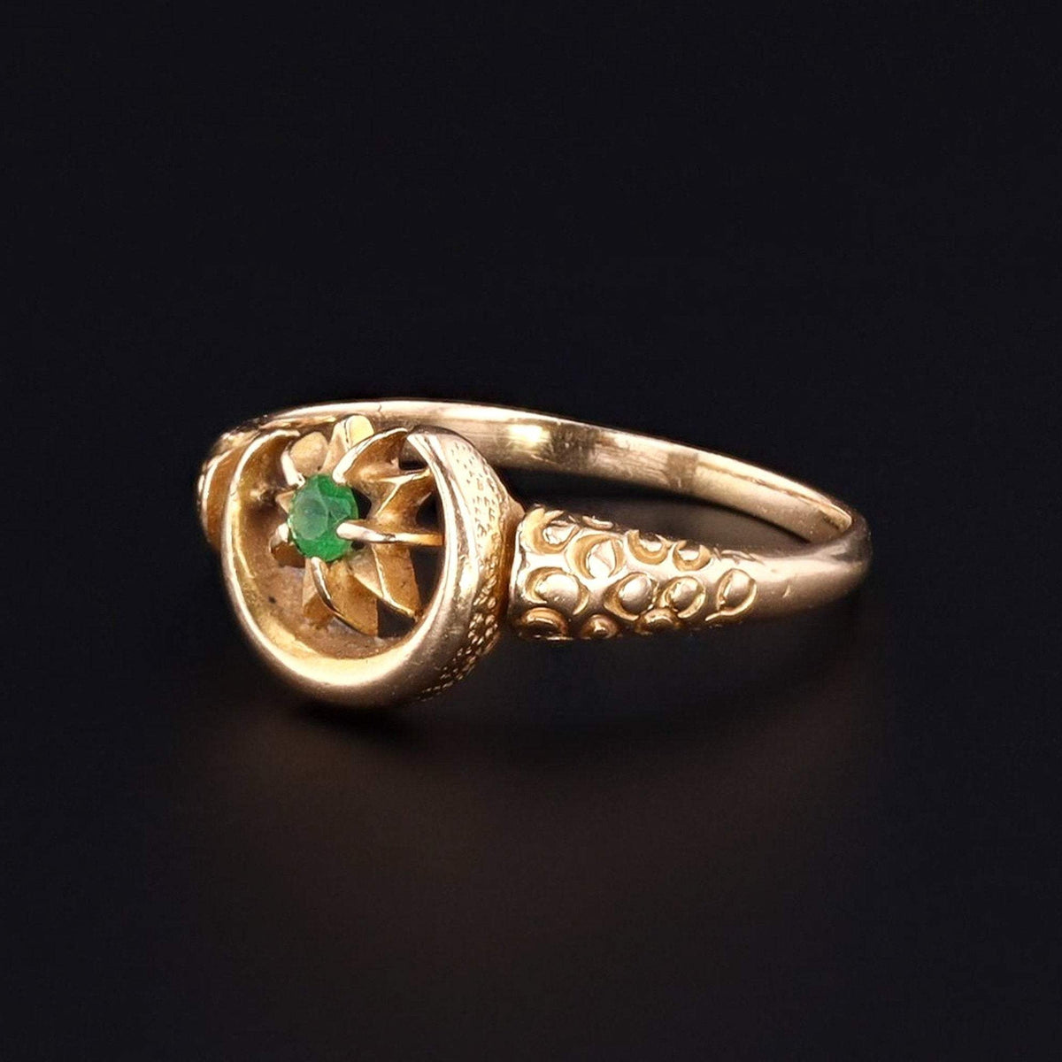 18k Gold Moon and Star Ring | Crescent Moon &amp; Star Ring - Trademark Antiques