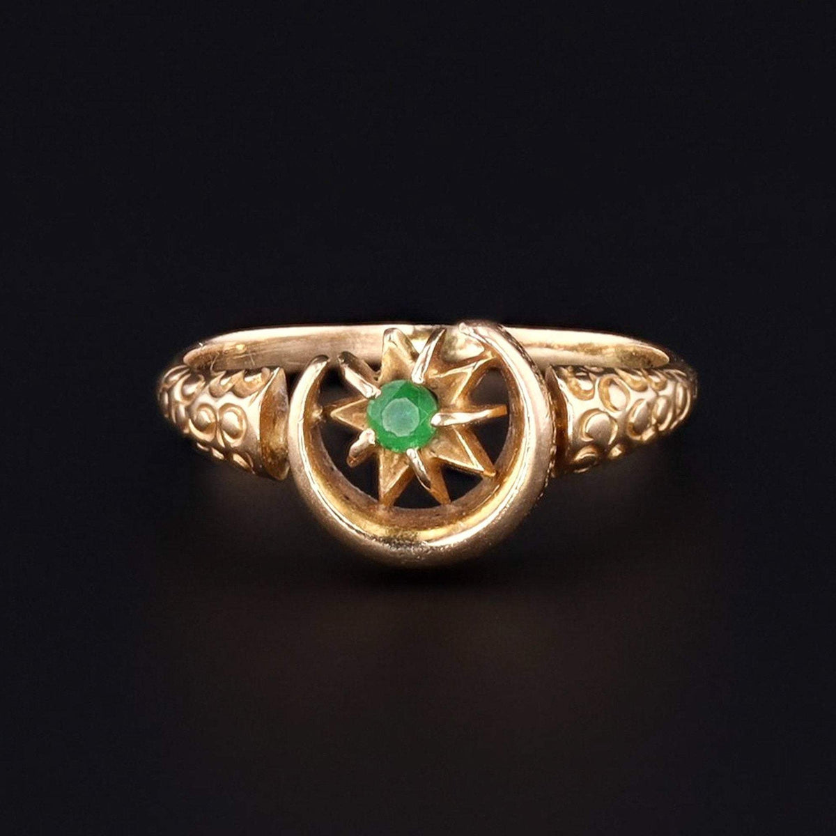 18k Gold Moon and Star Ring | Crescent Moon &amp; Star Ring - Trademark Antiques