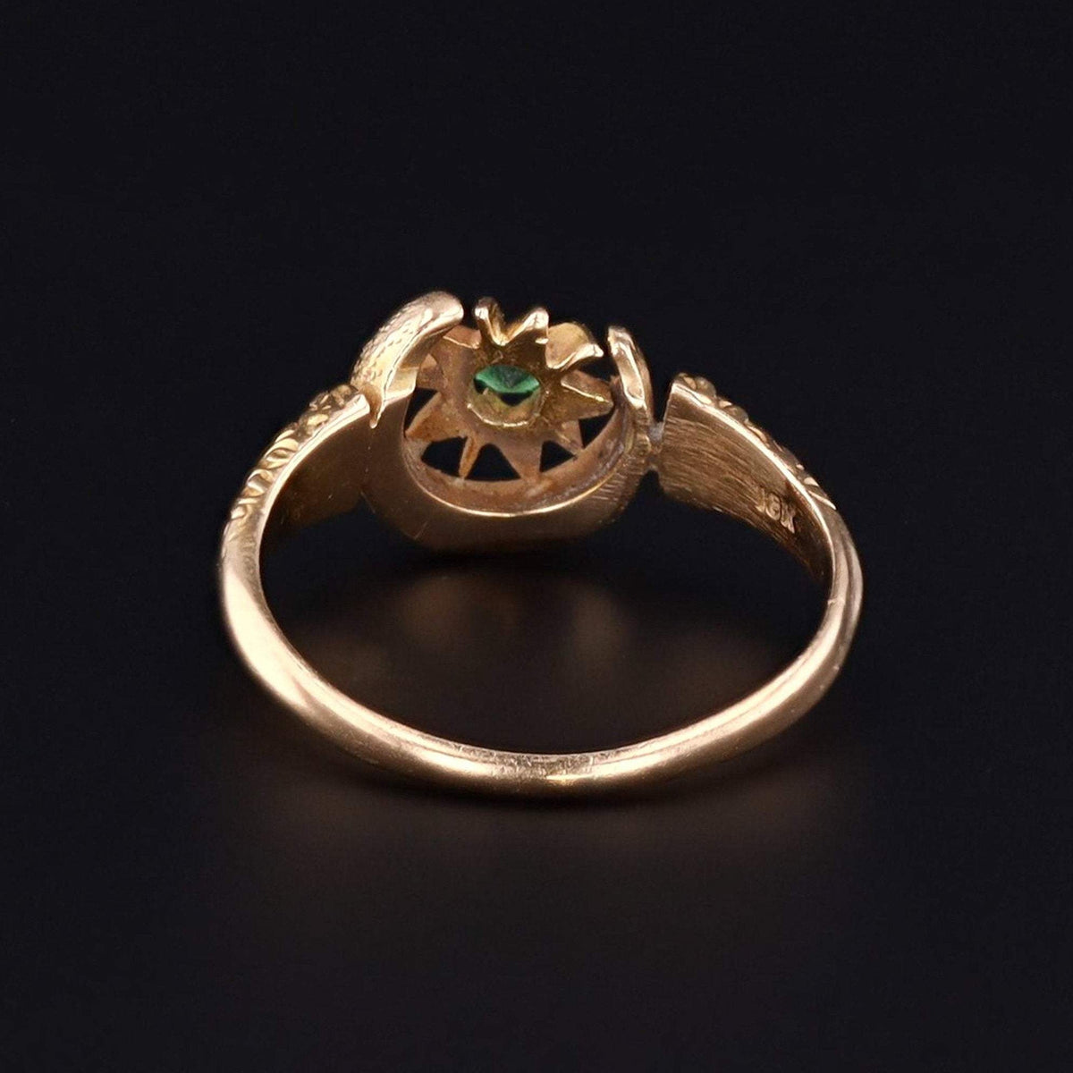 18k Gold Moon and Star Ring | Crescent Moon &amp; Star Ring - Trademark Antiques
