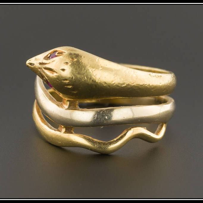 18k Gold Snake Ring | Vintage 18k Snake Ring - Trademark Antiques