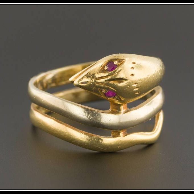 18k Gold Snake Ring | Vintage 18k Snake Ring - Trademark Antiques