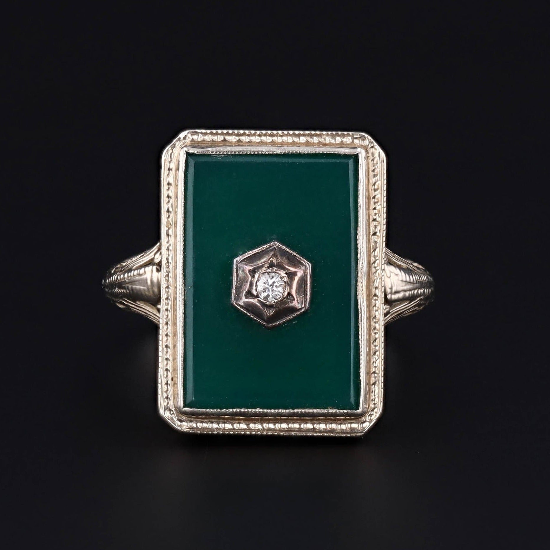 Art Deco Ring | Green Onyx & Diamond Ring