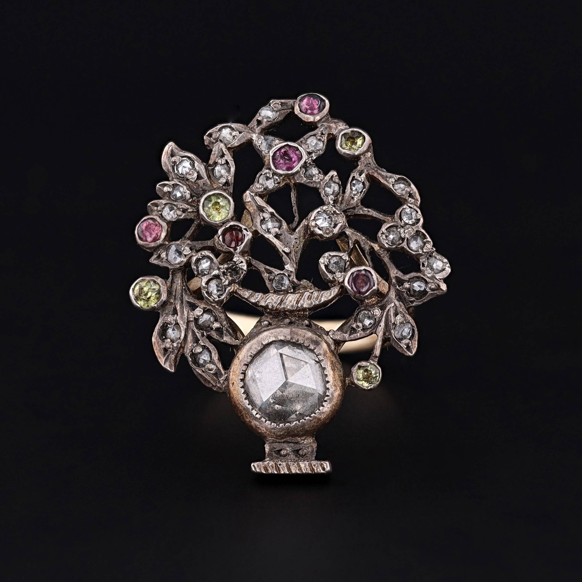 Antique Gemstone and Diamond Giardinetti Conversion Ring