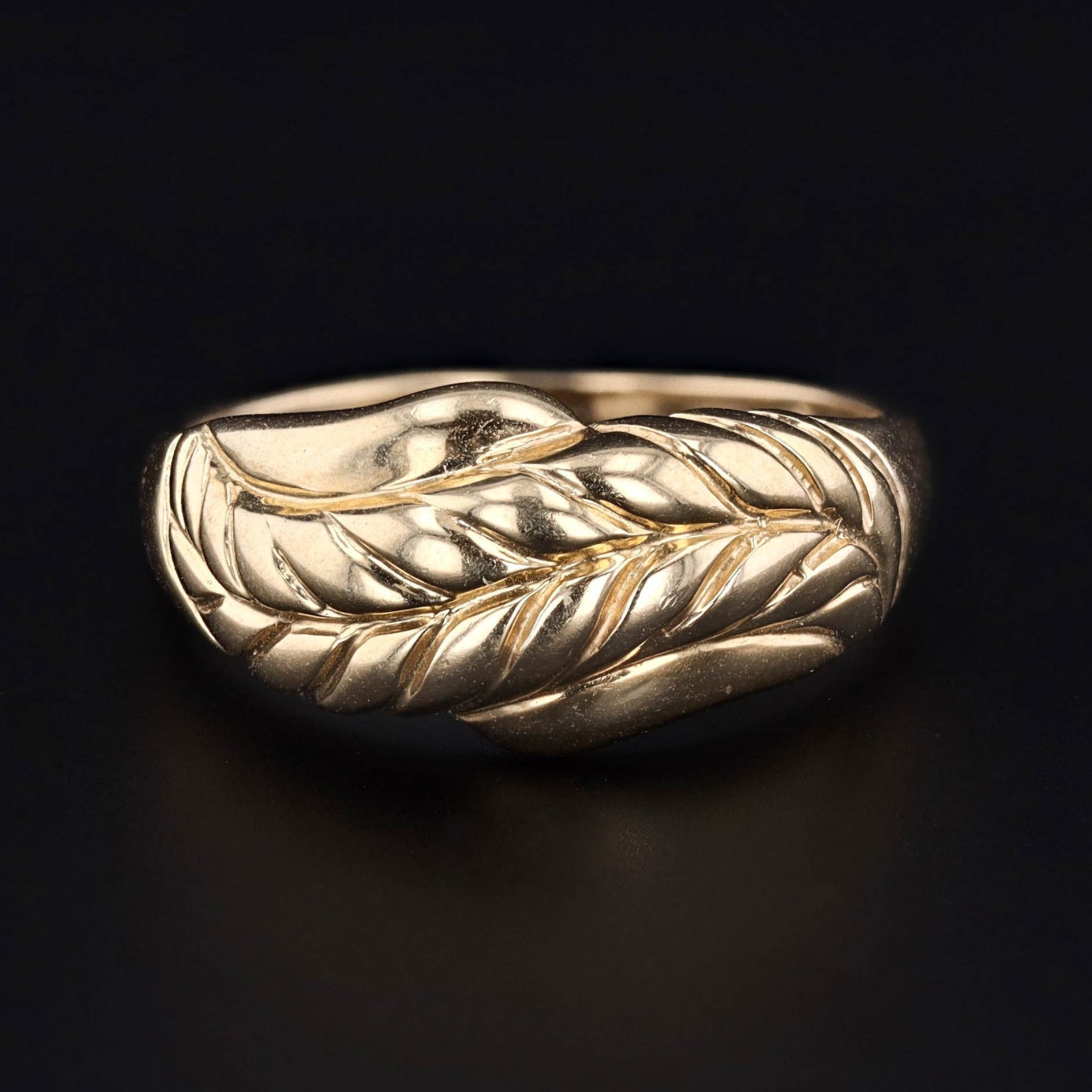 Asymmetircal Feather Braided Band Ring of 14k Gold