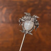 Antique Carved Moonstone Face Stickpin of Silver and 14k Gold
