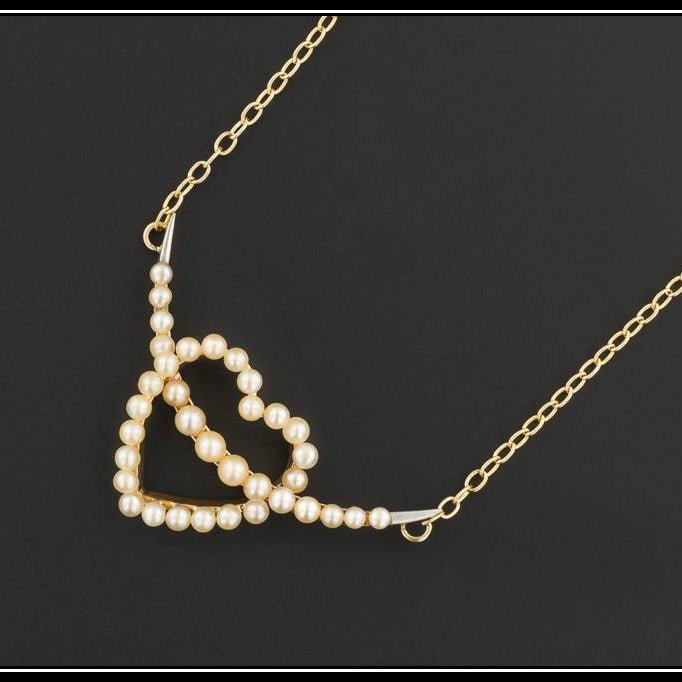 9ct Gold Pearl Heart Necklace | Antique Pin Conversion Necklace - Trademark Antiques