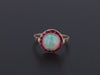 Opal and Ruby Halo Ring of 14k Gold Created from Antique Pin Components