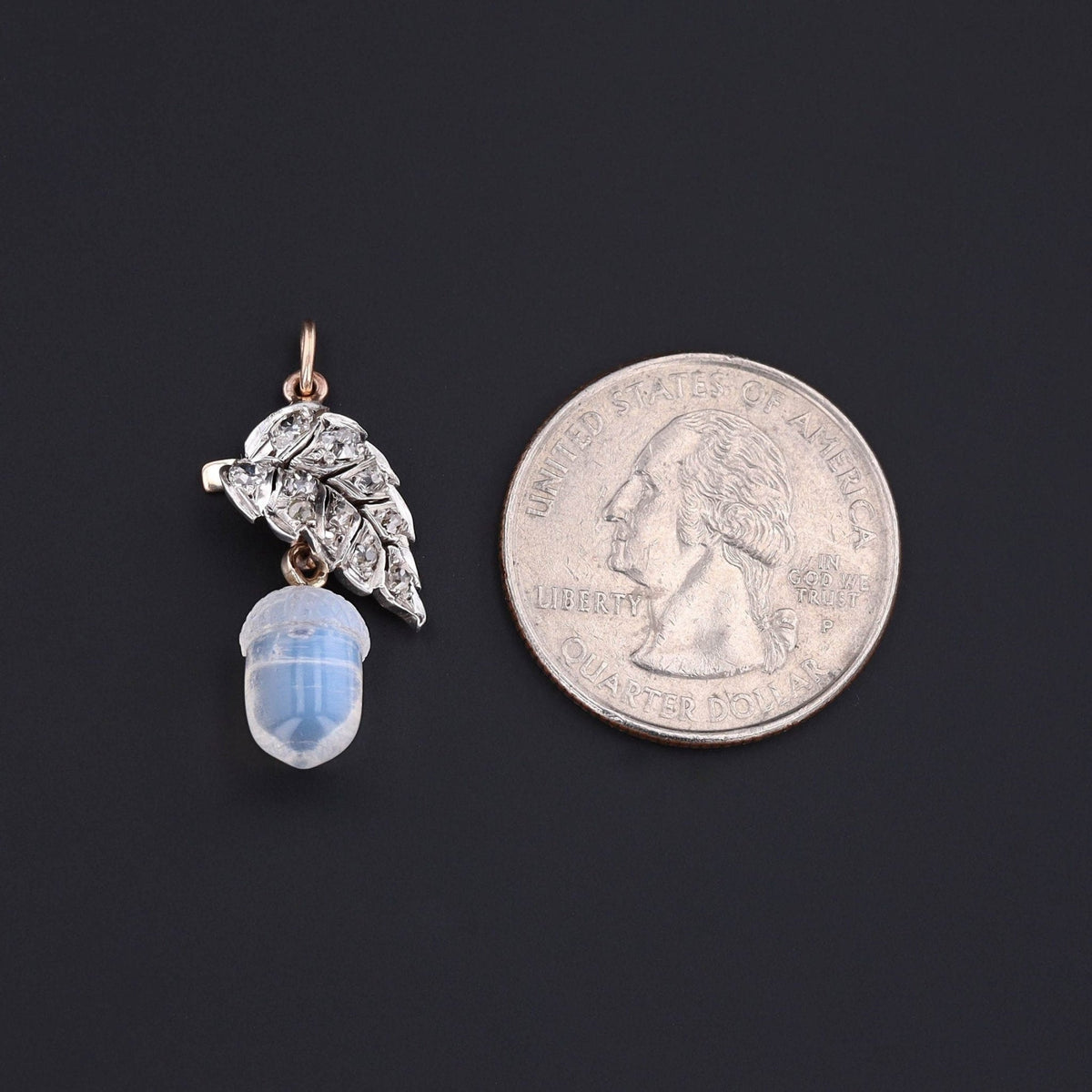Acorn Pendant | 14k Gold, Silver, Moonstone &amp; Diamond Pendant - Trademark Antiques