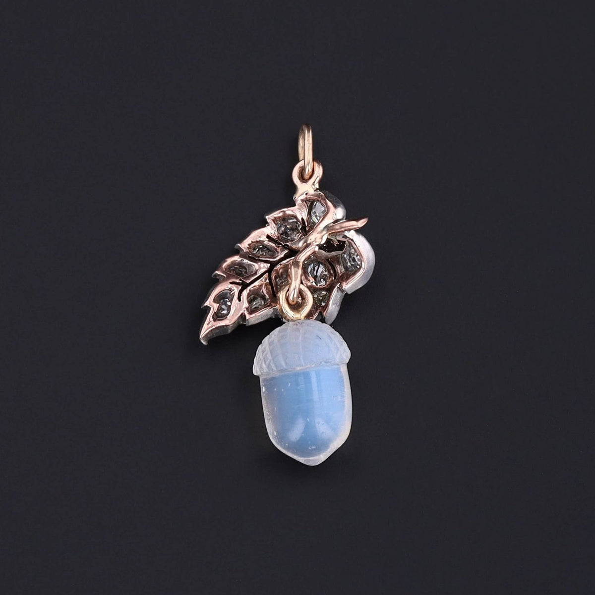 Acorn Pendant | 14k Gold, Silver, Moonstone &amp; Diamond Pendant - Trademark Antiques