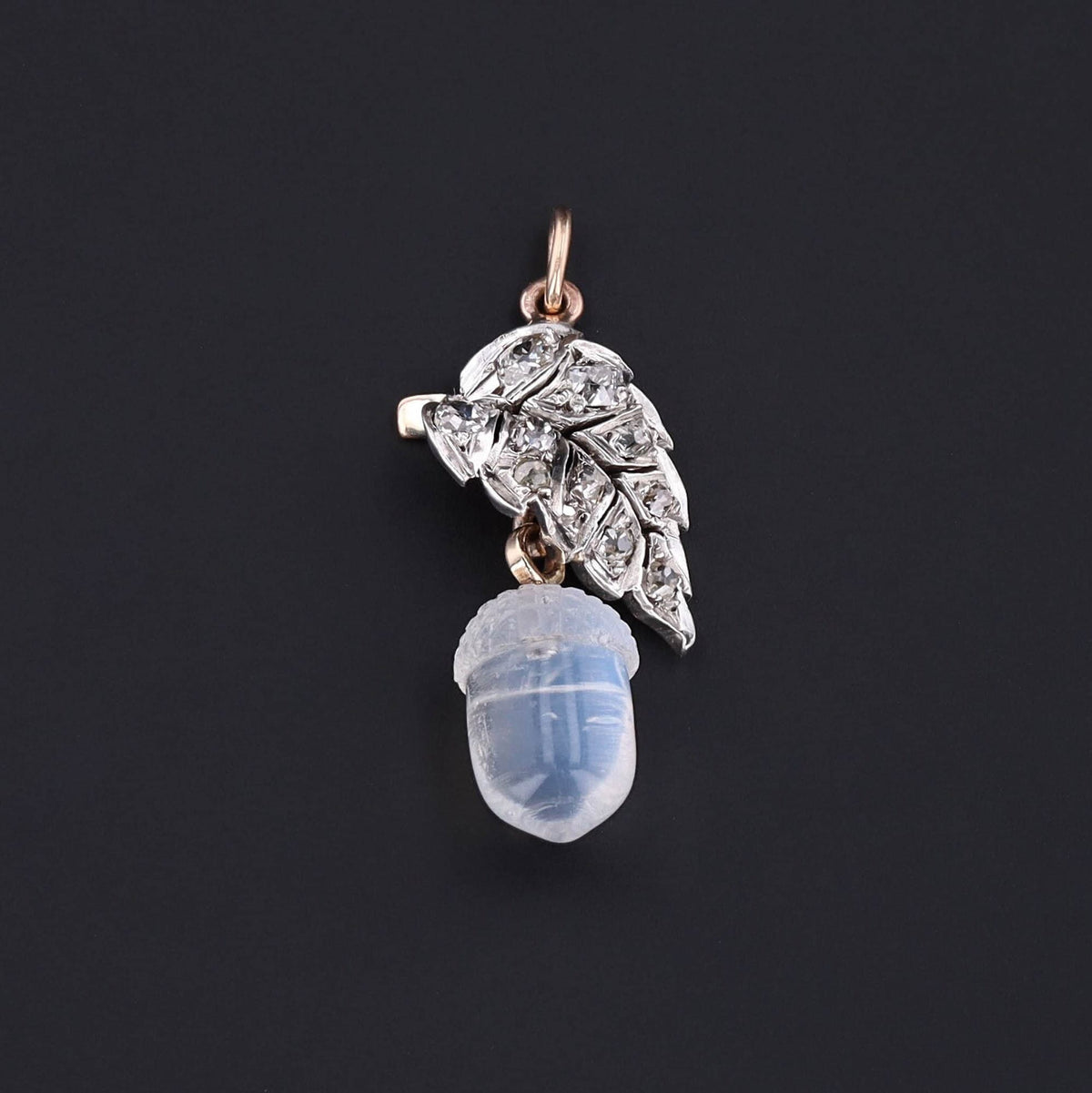 Acorn Pendant | 14k Gold, Silver, Moonstone &amp; Diamond Pendant - Trademark Antiques