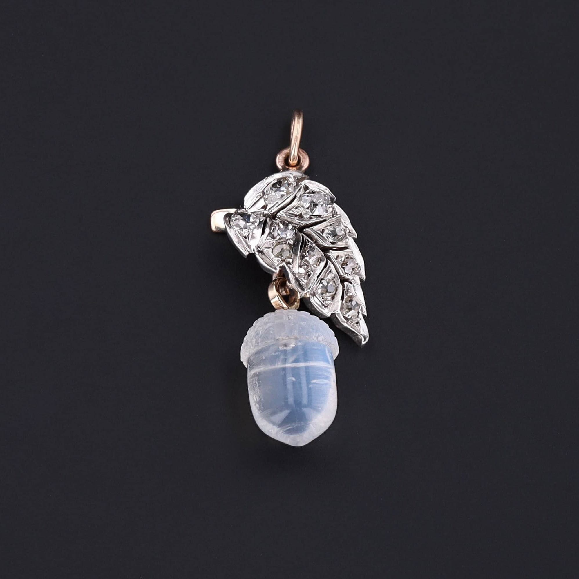 Acorn Pendant | 14k Gold, Silver, Moonstone & Diamond Pendant - Trademark Antiques