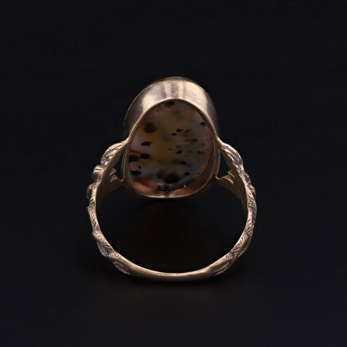 Agate Caduceus Ring of 14k Gold Antique Reproduction - Trademark Antiques