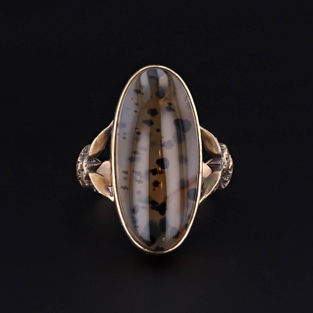 Agate Caduceus Ring of 14k Gold Antique Reproduction - Trademark Antiques