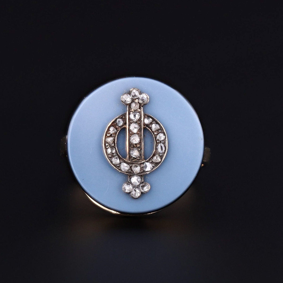 Agate &amp; Diamond Ring | Black and White Agate and Rosecut Diamond Ring - Trademark Antiques