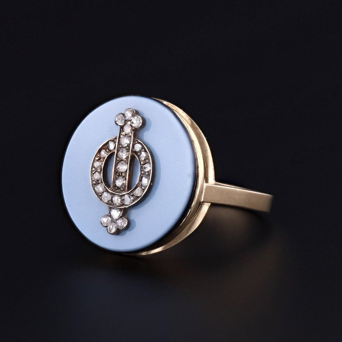 Agate &amp; Diamond Ring | Black and White Agate and Rosecut Diamond Ring - Trademark Antiques