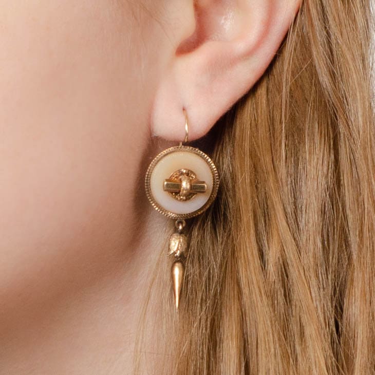Agate Earrings | 14k Gold &amp; Agate Earrings - Trademark Antiques