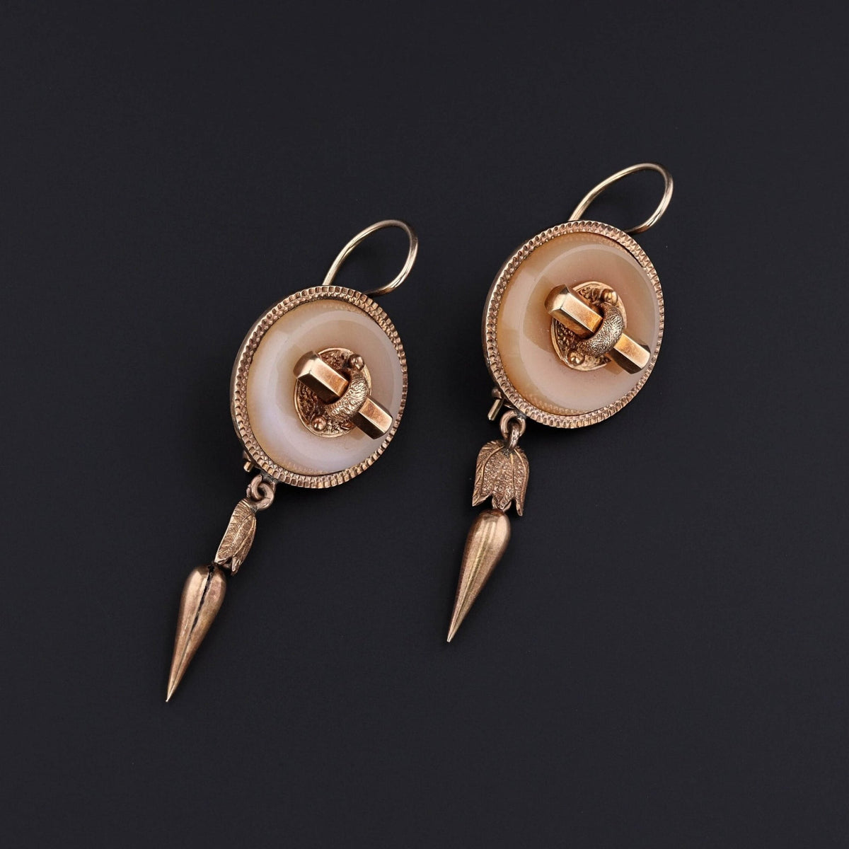 Agate Earrings | 14k Gold &amp; Agate Earrings - Trademark Antiques