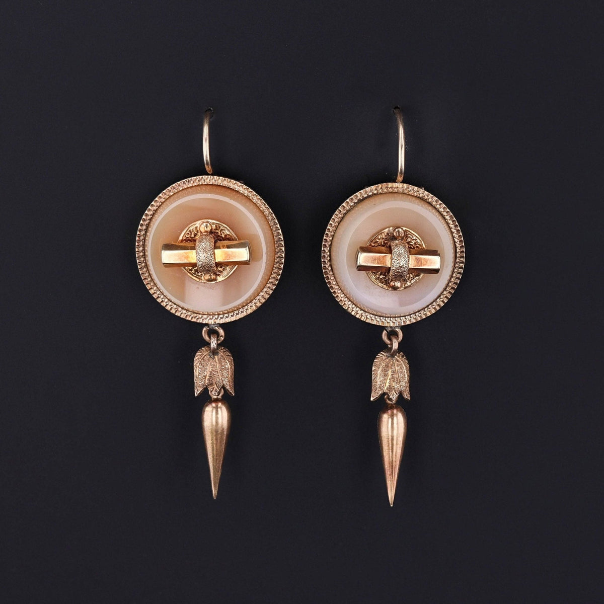 Agate Earrings | 14k Gold &amp; Agate Earrings - Trademark Antiques