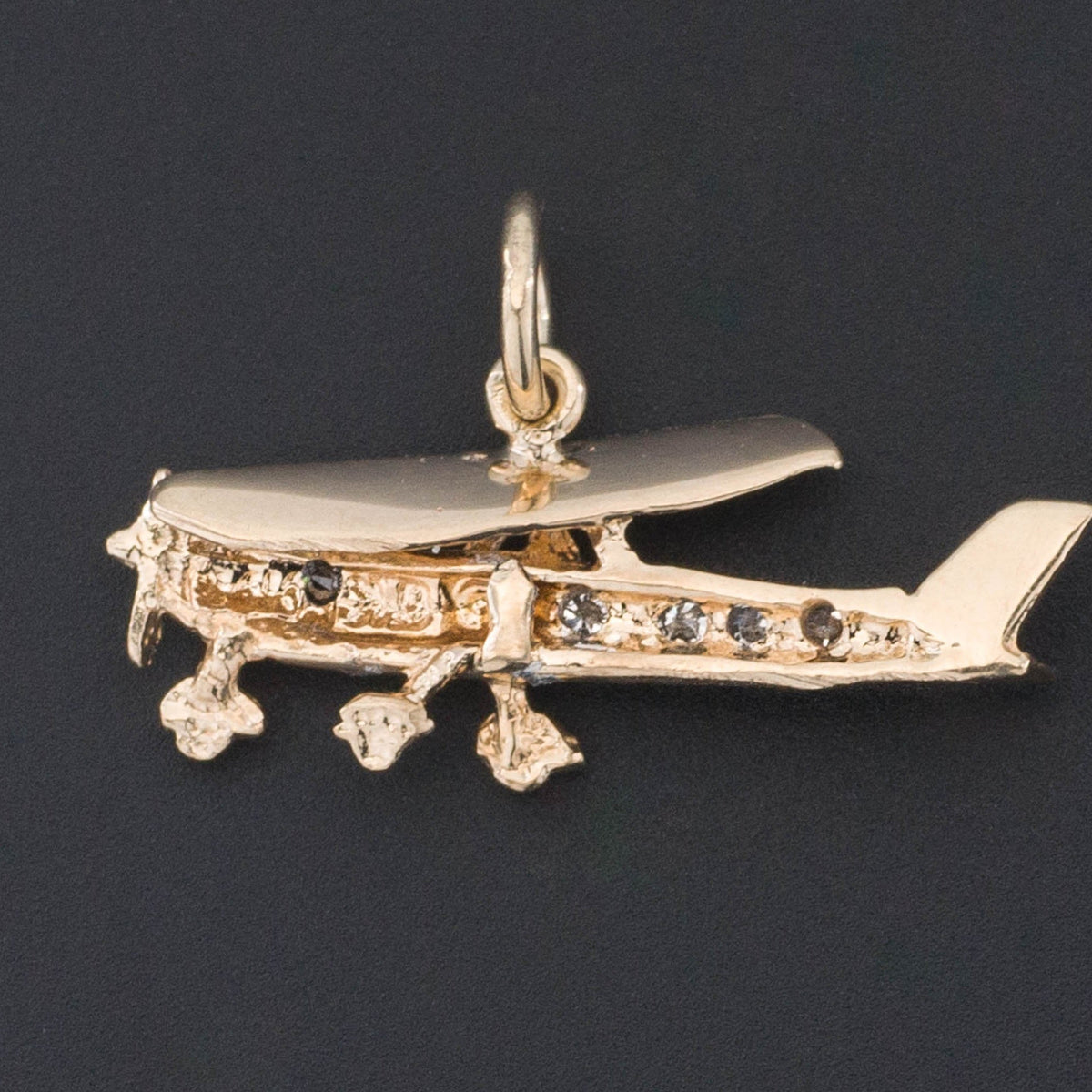 Airplane Charm | 14k Gold &amp; Diamond Airplane - Trademark Antiques
