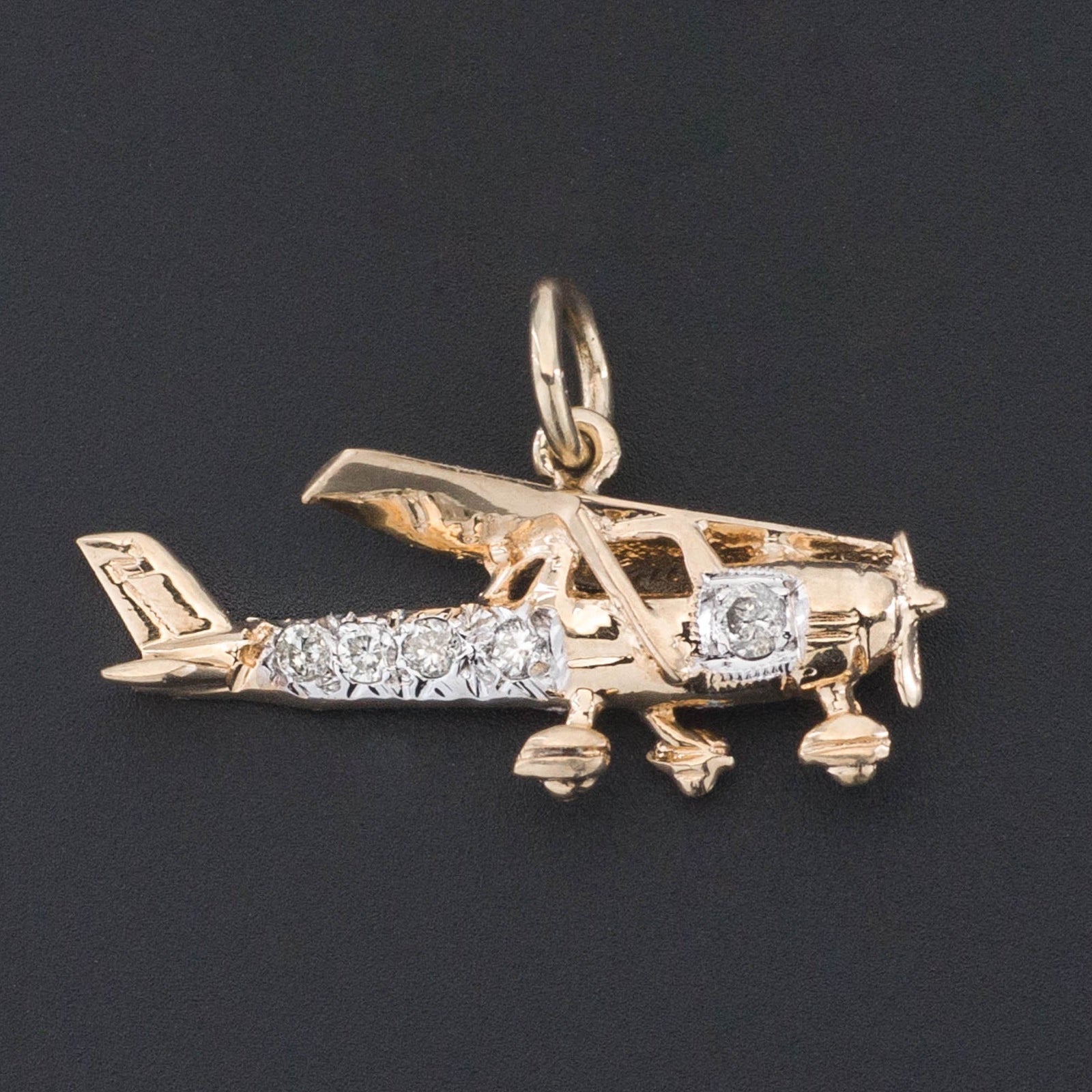 Airplane Charm | 14k Gold & Diamond Airplane - Trademark Antiques