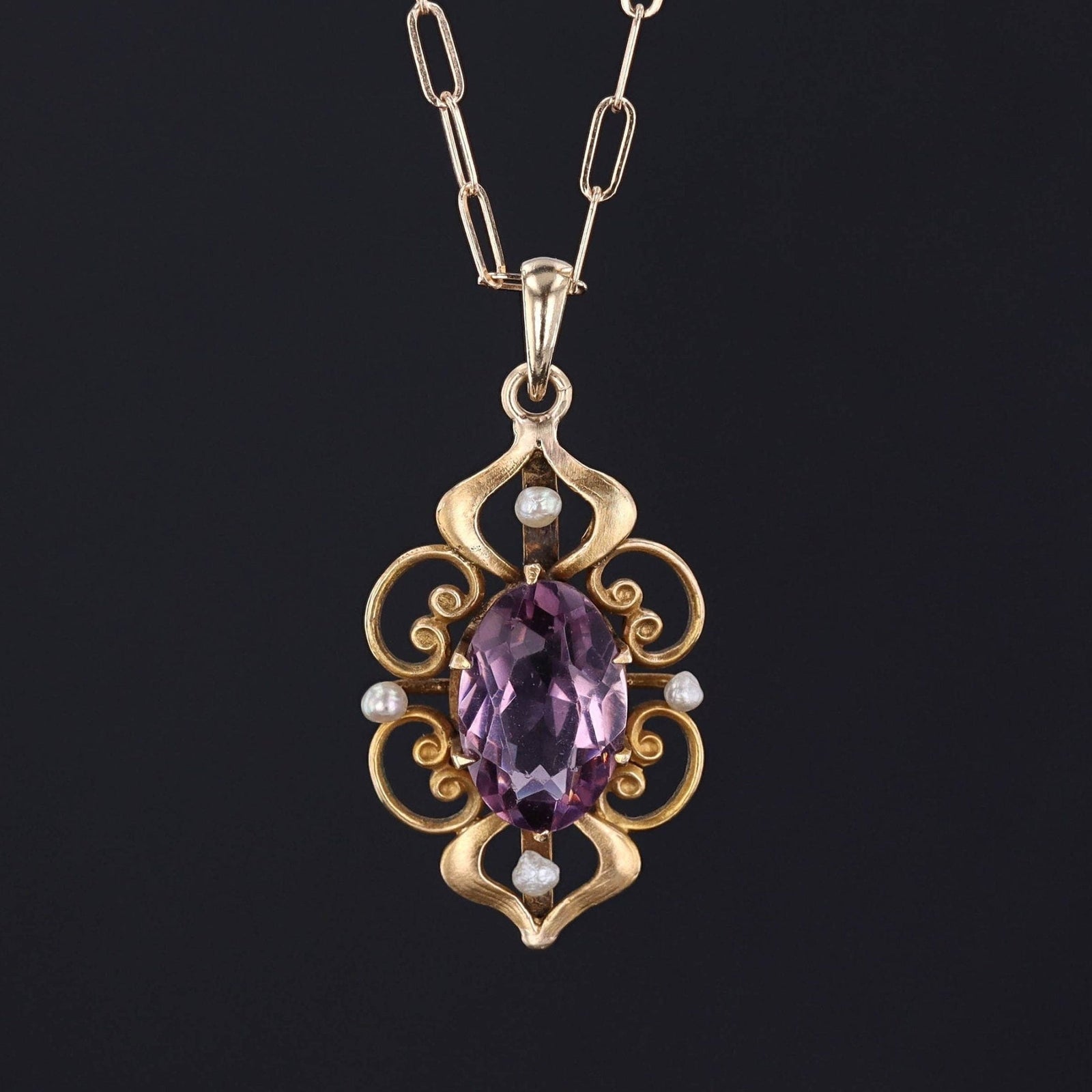 Amethyst and Pearl Pendant | Antique Pin Conversion - Trademark Antiques
