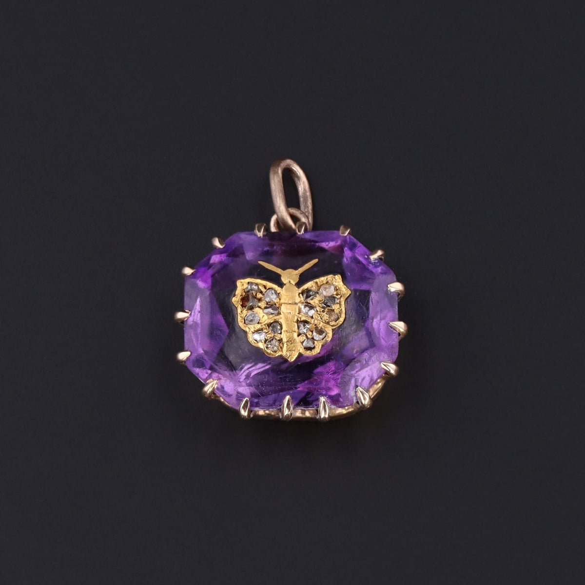 Amethyst Butterfly Pendant | 14k Gold Pendant - Trademark Antiques