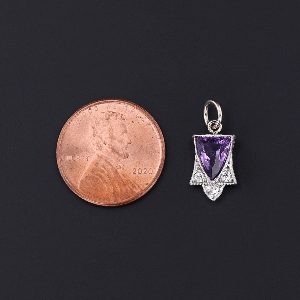 Amethyst Charm | 14k White Gold, Amethyst &amp; Diamond Charm - Trademark Antiques