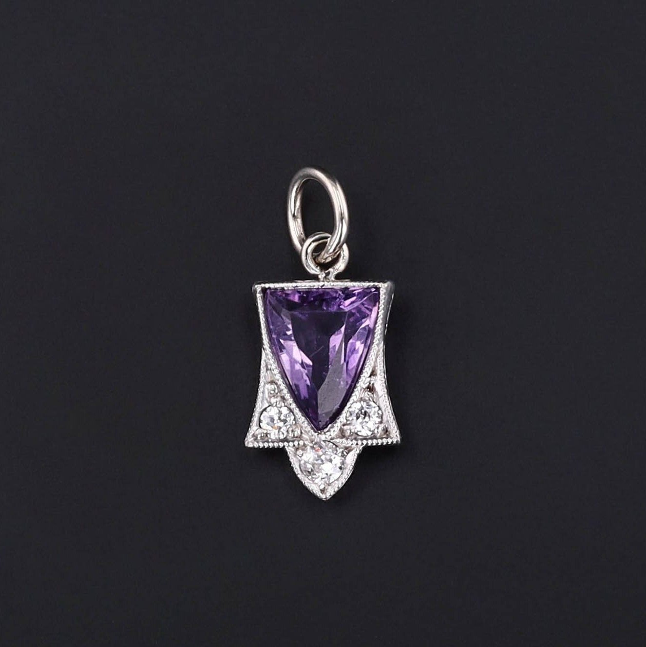 Amethyst Charm | 14k White Gold, Amethyst & Diamond Charm - Trademark Antiques