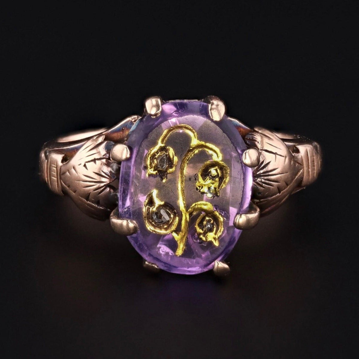 Amethyst &amp; Diamond Flower Ring | Amethyst Ring - Trademark Antiques