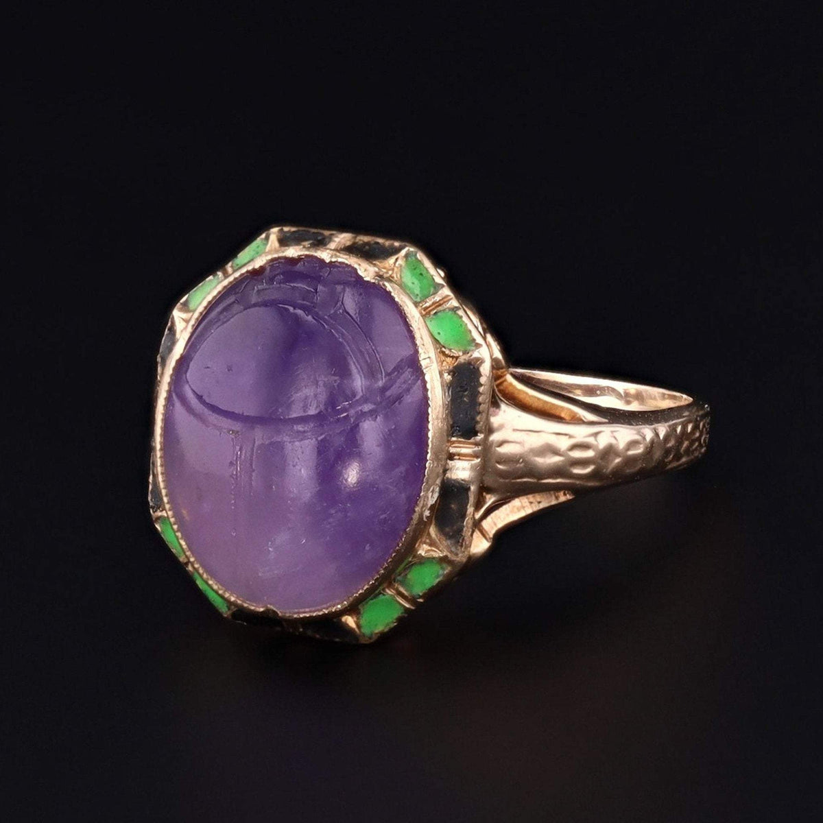 Amethyst &amp; Enamel Scarab Ring | Vintage Ring - Trademark Antiques