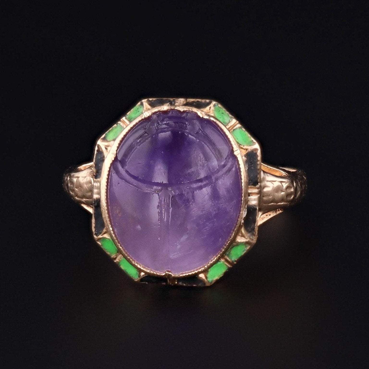 Amethyst & Enamel Scarab Ring | Vintage Ring - Trademark Antiques