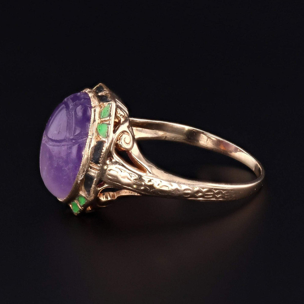 Amethyst &amp; Enamel Scarab Ring | Vintage Ring - Trademark Antiques