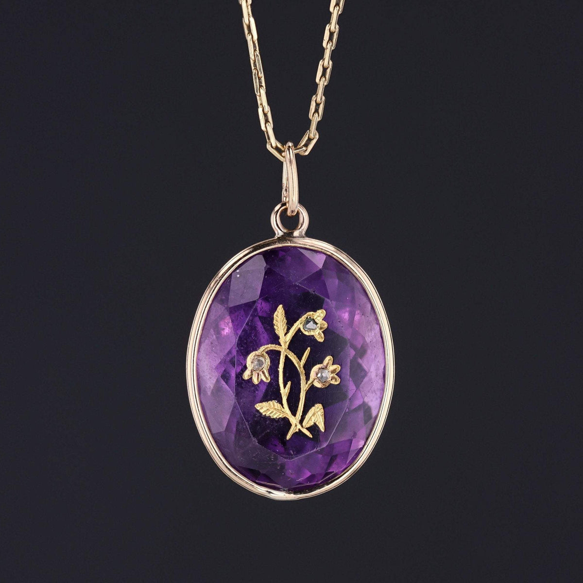 Amethyst Flower Pendant | Antique Amethyst &amp; Diamond Flower - Trademark Antiques