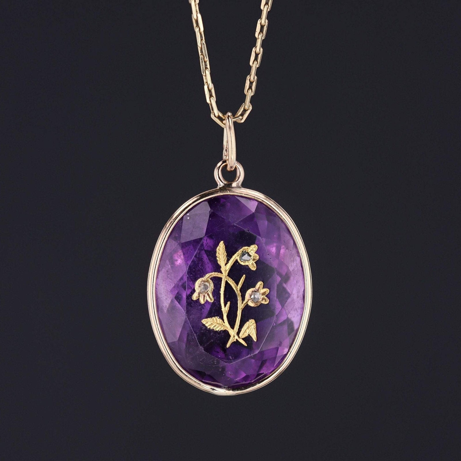 Amethyst Flower Pendant | Antique Amethyst & Diamond Flower - Trademark Antiques