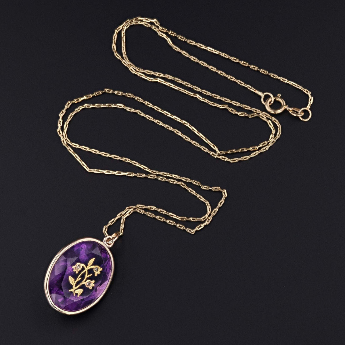 Amethyst Flower Pendant | Antique Amethyst &amp; Diamond Flower - Trademark Antiques