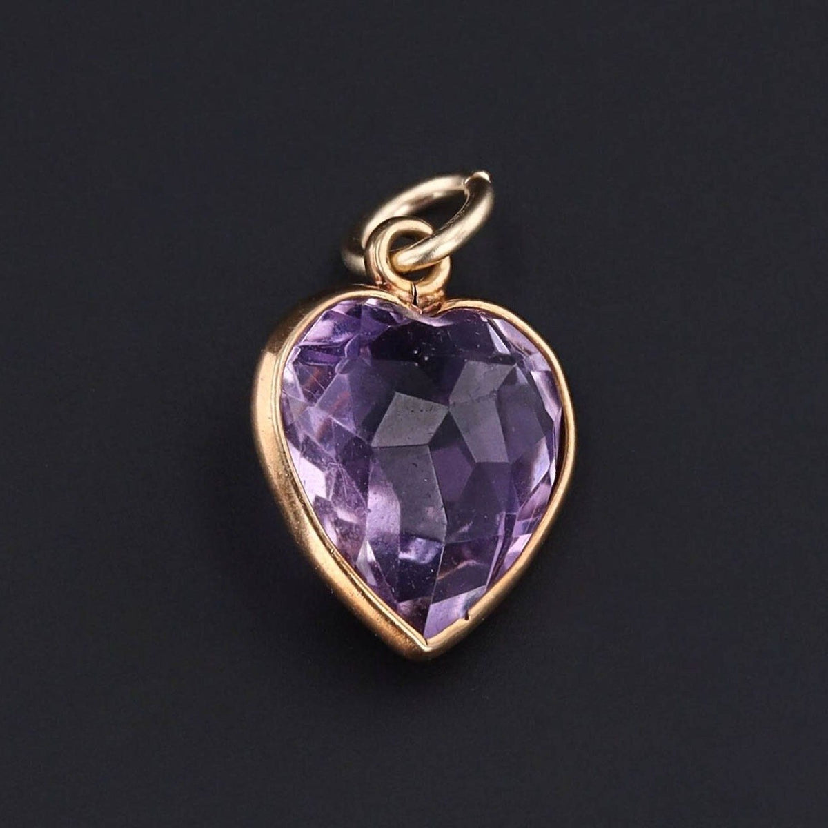Amethyst Heart Charm | 14k Gold &amp; Amethyst Charm - Trademark Antiques