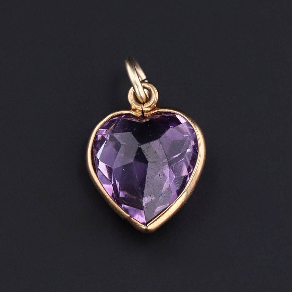 Amethyst Heart Charm | 14k Gold &amp; Amethyst Charm - Trademark Antiques