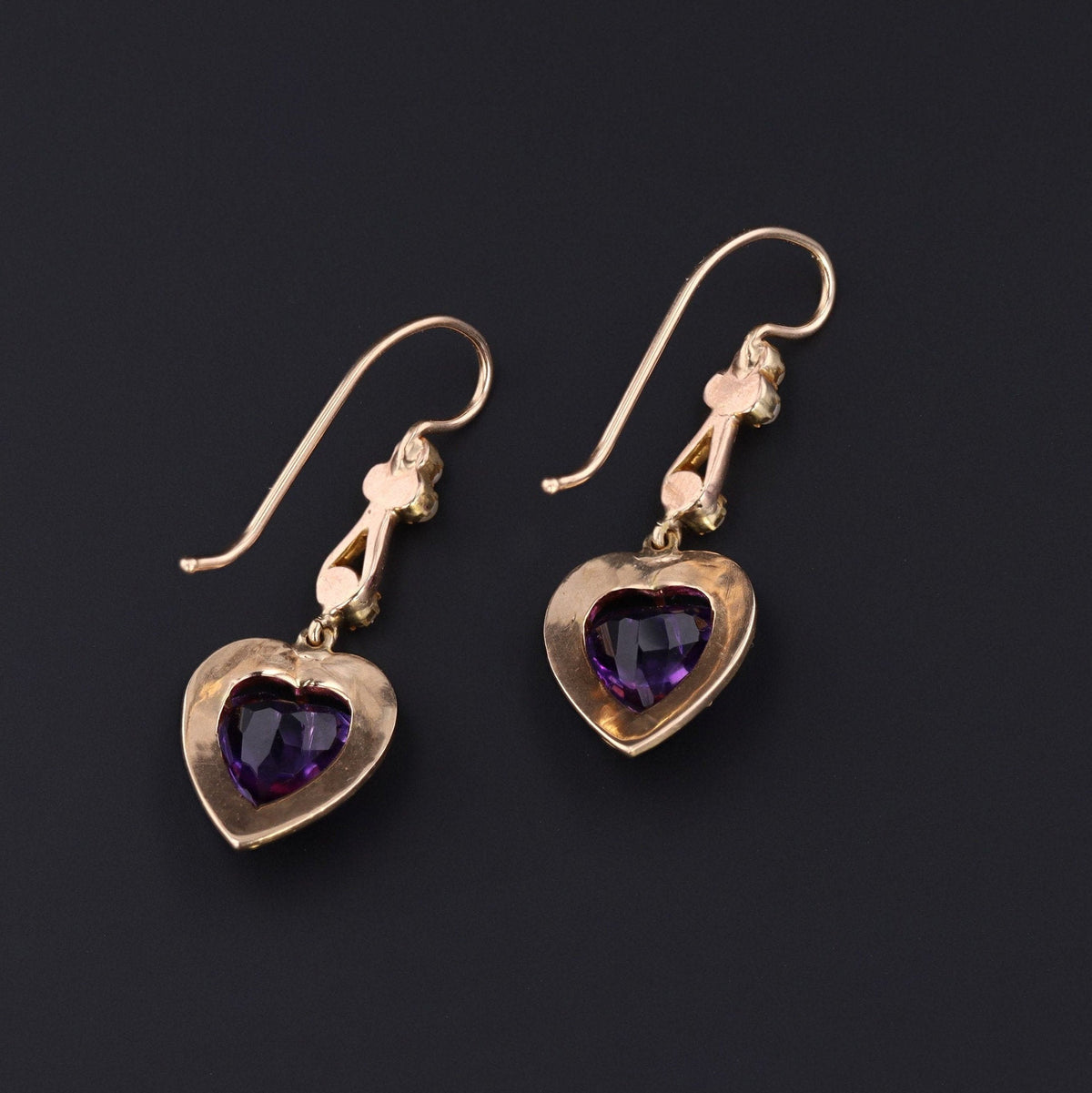 Amethyst Heart Earrings | Amethyst &amp; Pearl Dangle Earrings - Trademark Antiques