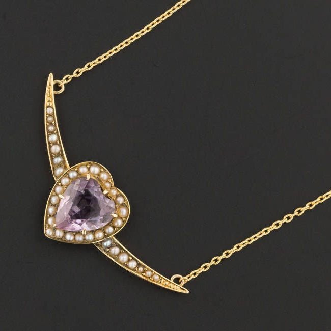 Amethyst Heart Necklace | Antique Pin Conversion Necklace - Trademark Antiques